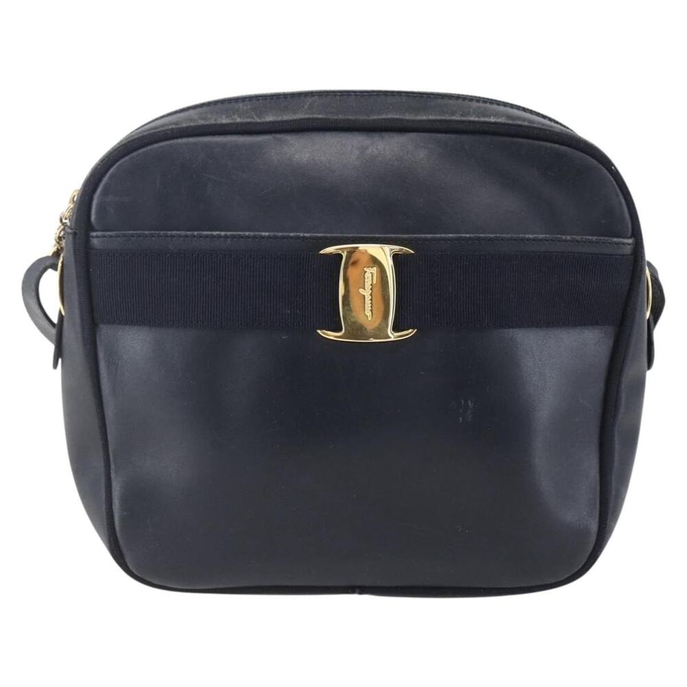 Salvatore Ferragamo Leather Vara Shoulder Bag Navy